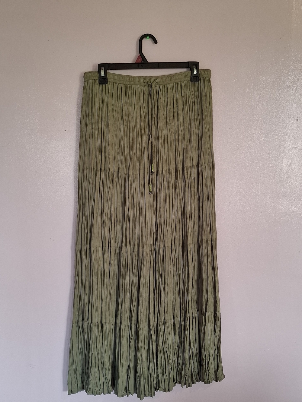 Marsh Landing Olive Green Tiered Crinkle Maxi Skirt